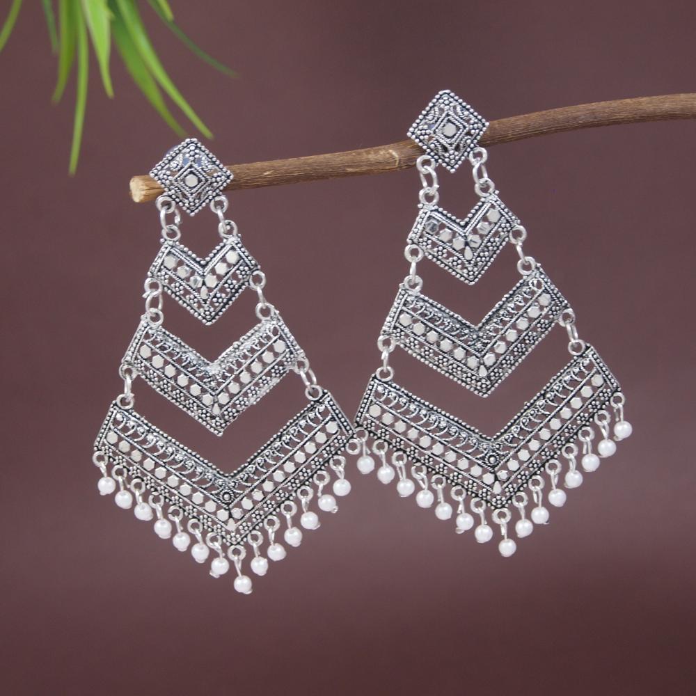 Etnico Silver Oxidised Afghani Style Dangle Earring For Women (E3284OX)