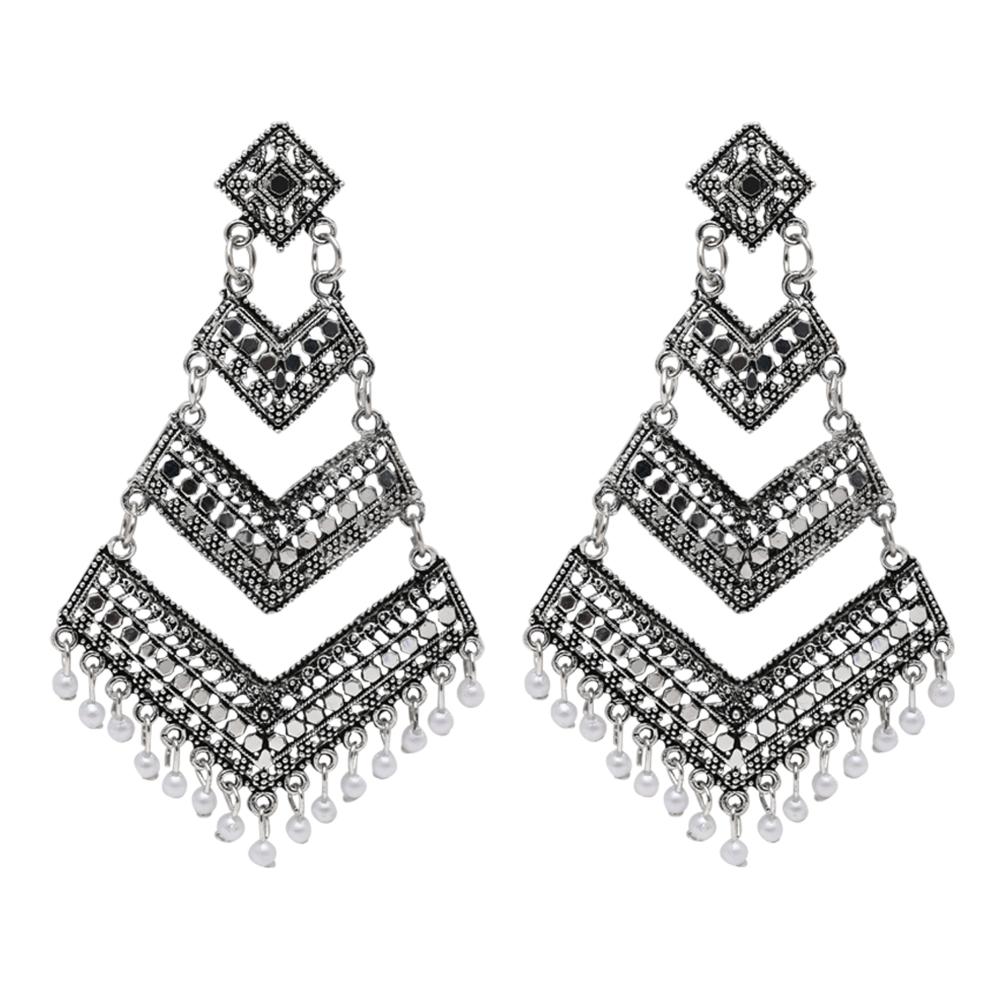 Etnico Silver Oxidised Afghani Style Dangle Earring For Women (E3284OX)