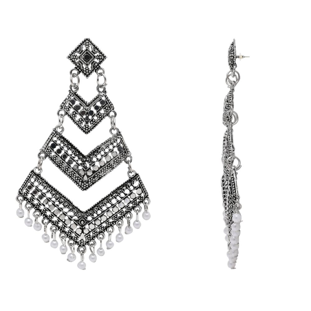 Etnico Silver Oxidised Afghani Style Dangle Earring For Women (E3284OX)