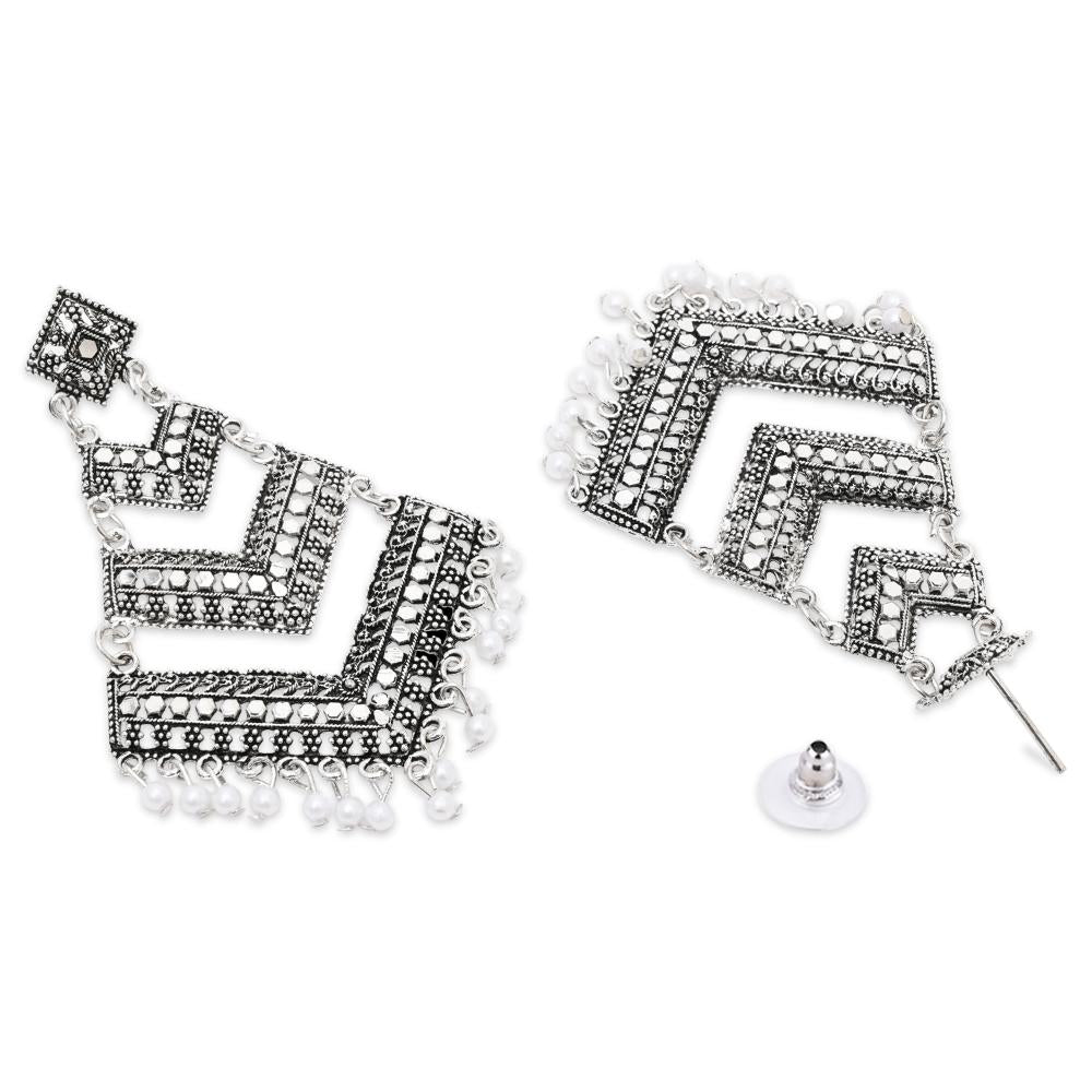 Etnico Silver Oxidised Afghani Style Dangle Earring For Women (E3284OX)