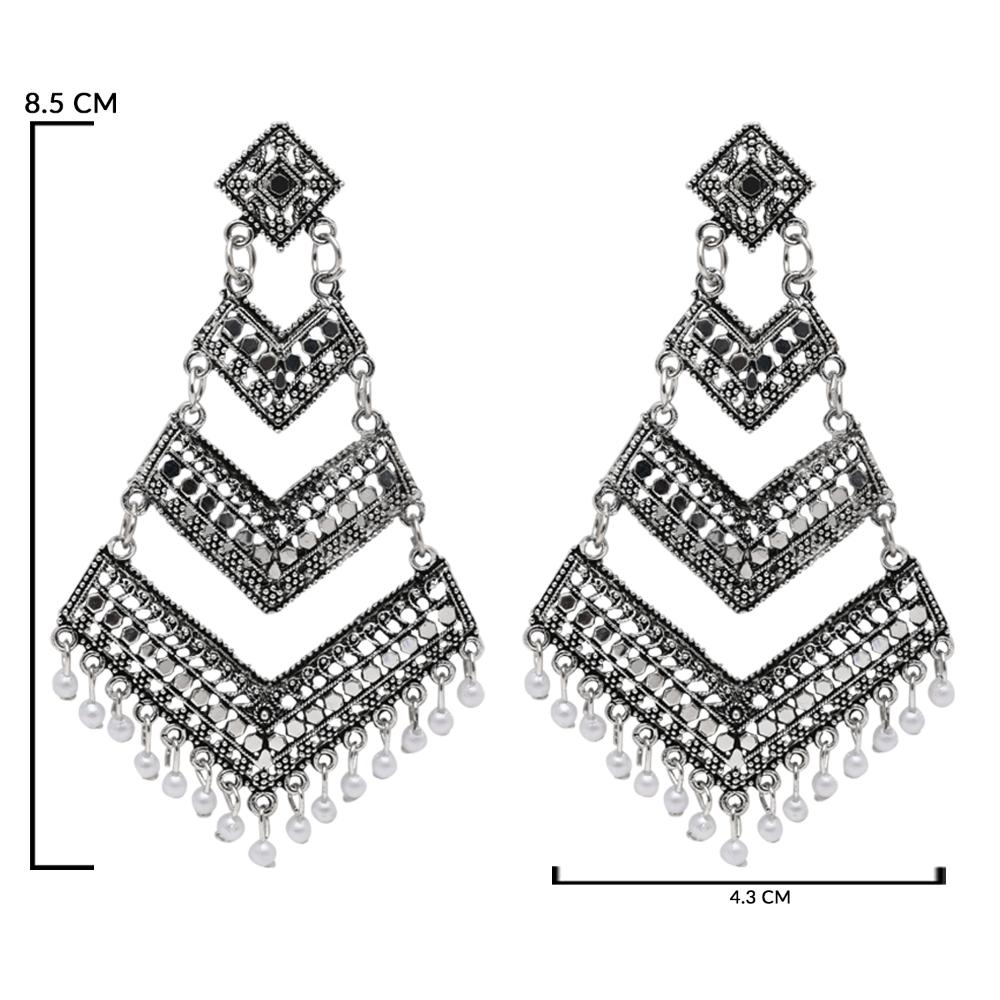Etnico Silver Oxidised Afghani Style Dangle Earring For Women (E3284OX)