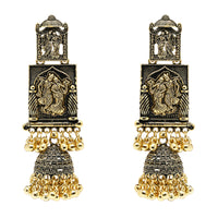 Etnico Gold Plated Traditional Antique Radha Krishna Design With Ghungroo Earrings For Women