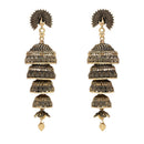 Etnico Gold Plated Peacock Multi Layered Jhumka Earrings For Women (E3286FL)
