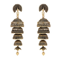 Etnico Gold Plated Peacock Multi Layered Jhumka Earrings For Women (E3286FL)