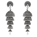 Etnico Silver Oxidised Multi Layered Peacock Jhumka Earring For Women (E3286OX)