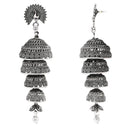 Etnico Silver Oxidised Multi Layered Peacock Jhumka Earring For Women (E3286OX)