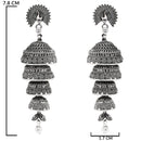 Etnico Silver Oxidised Multi Layered Peacock Jhumka Earring For Women (E3286OX)