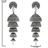 Etnico Silver Oxidised Multi Layered Peacock Jhumka Earring For Women (E3286OX)