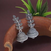 Etnico Silver Oxidised Leaf Design Jhumka Earring For Women (E3288OX)