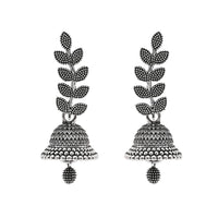 Etnico Silver Oxidised Leaf Design Jhumka Earring For Women (E3288OX)