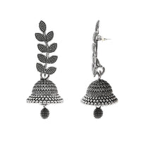 Etnico Silver Oxidised Leaf Design Jhumka Earring For Women (E3288OX)