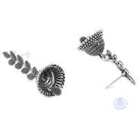 Etnico Silver Oxidised Leaf Design Jhumka Earring For Women (E3288OX)