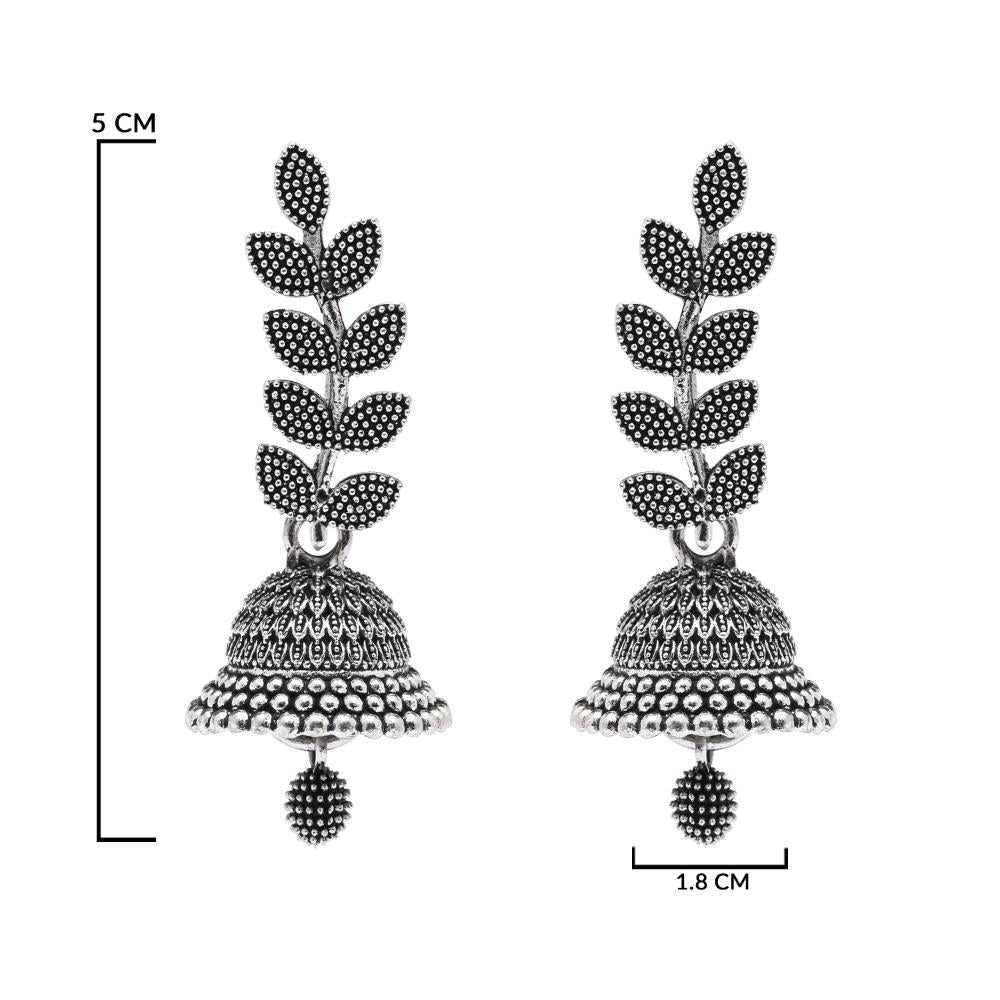 Etnico Silver Oxidised Leaf Design Jhumka Earring For Women (E3288OX)