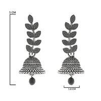 Etnico Silver Oxidised Leaf Design Jhumka Earring For Women (E3288OX)