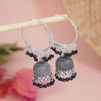 Etnico Silver Oxidised Afghani Jhumka Earrings For Women (E3290OXB)