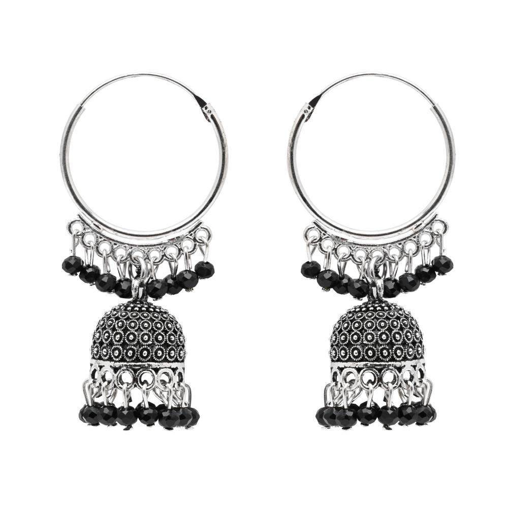 Etnico Silver Oxidised Afghani Jhumka Earrings For Women (E3290OXB)