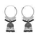 Etnico Silver Oxidised Afghani Jhumka Earrings For Women (E3290OXB)