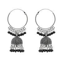 Etnico Silver Oxidised Afghani Jhumka Earrings For Women (E3290OXB)