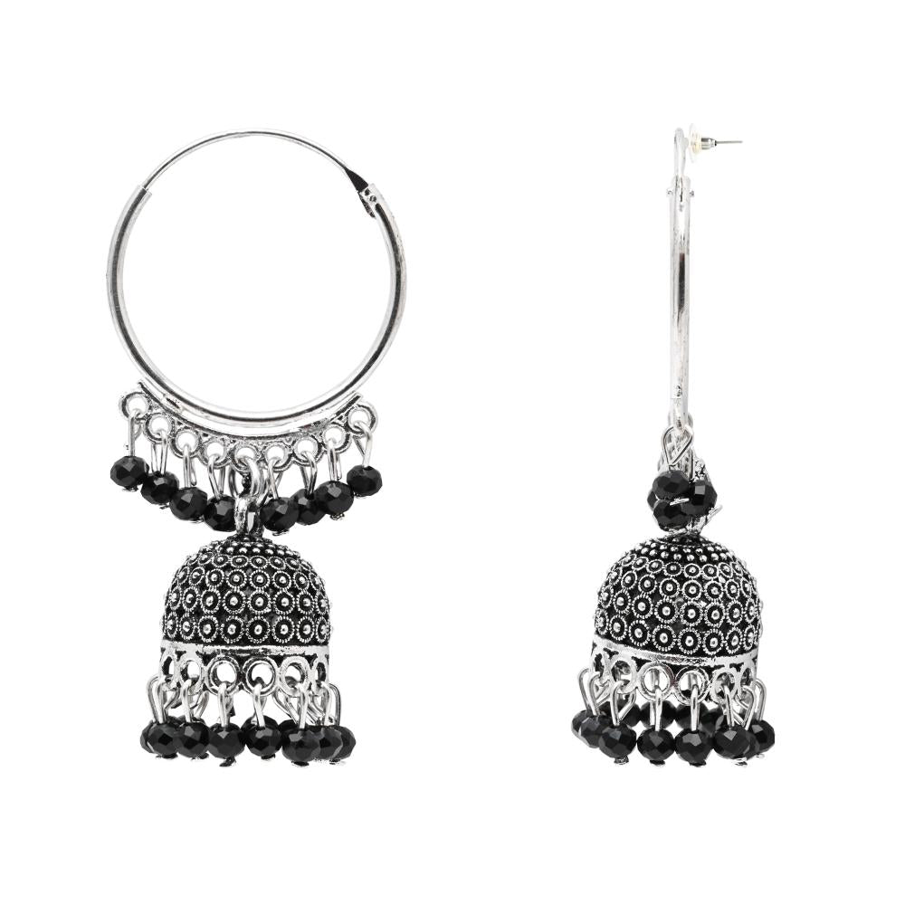 Etnico Silver Oxidised Afghani Jhumka Earrings For Women (E3290OXB)