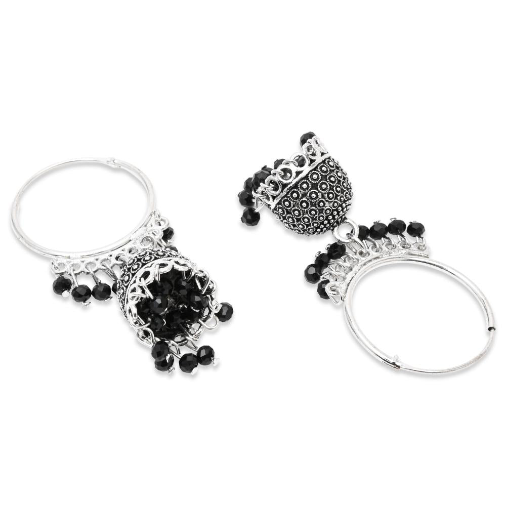 Etnico Silver Oxidised Afghani Jhumka Earrings For Women (E3290OXB)