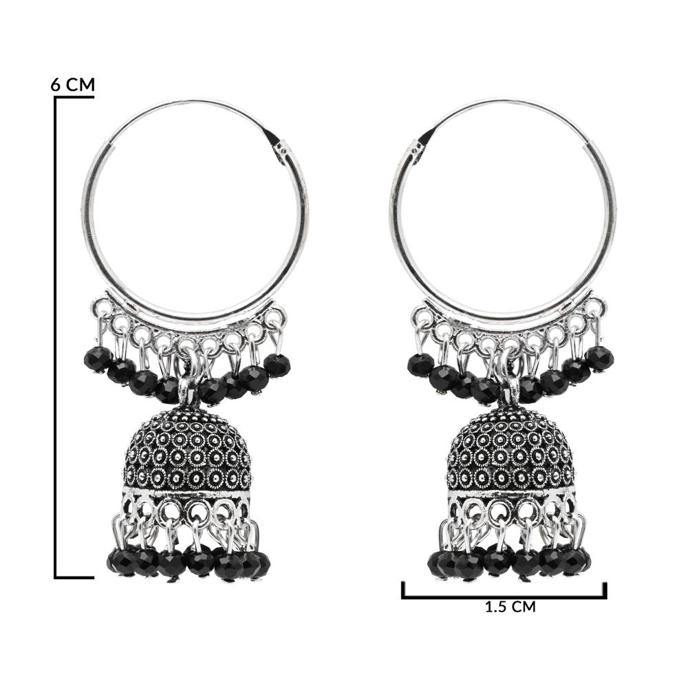 Etnico Silver Oxidised Afghani Jhumka Earrings For Women (E3290OXB)