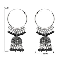 Etnico Silver Oxidised Afghani Jhumka Earrings For Women (E3290OXB)