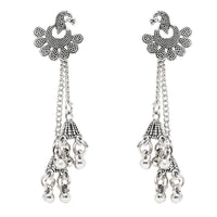 Etnico Silver Oxidised Peacock Design Ghungroo Earrings For Women (E3293OX)