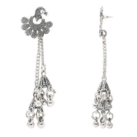 Etnico Silver Oxidised Peacock Design Ghungroo Earrings For Women (E3293OX)