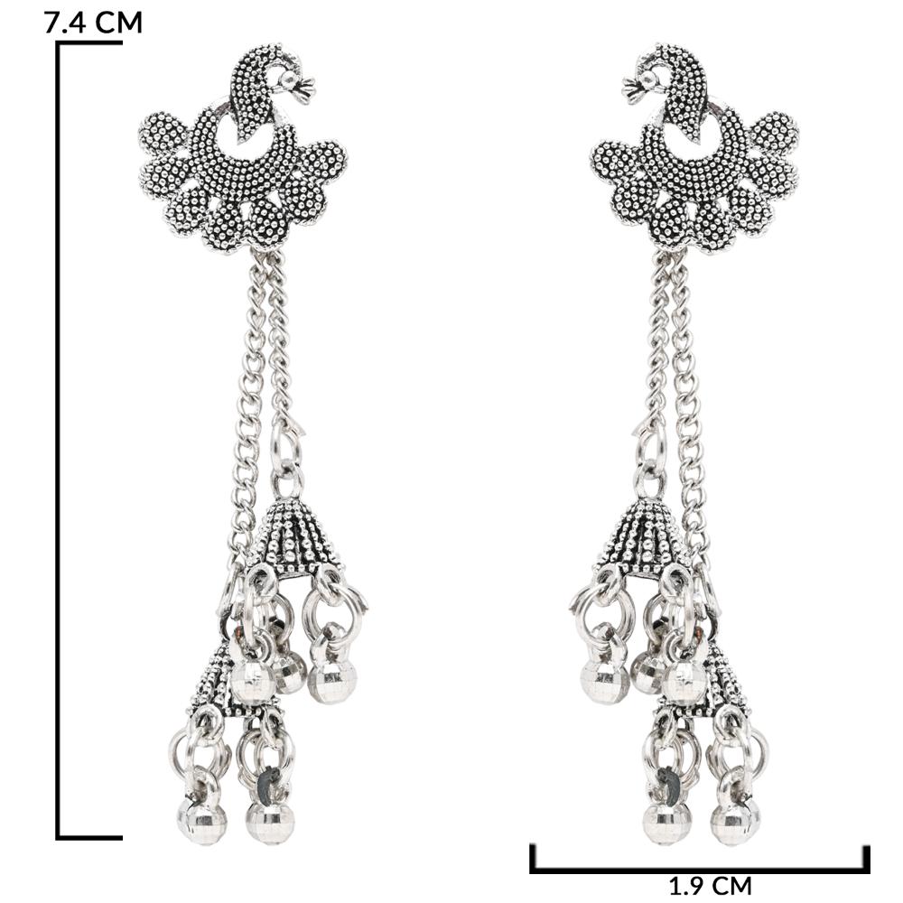 Etnico Silver Oxidised Peacock Design Ghungroo Earrings For Women (E3293OX)