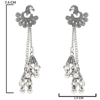 Etnico Silver Oxidised Peacock Design Ghungroo Earrings For Women (E3293OX)
