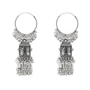 Etnico Silver Oxidised Afghani Style Boho Jhumka Earrings For Women (E3295OX)