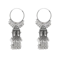 Etnico Silver Oxidised Afghani Style Boho Jhumka Earrings For Women (E3295OX)