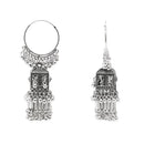 Etnico Silver Oxidised Afghani Style Boho Jhumka Earrings For Women (E3295OX)