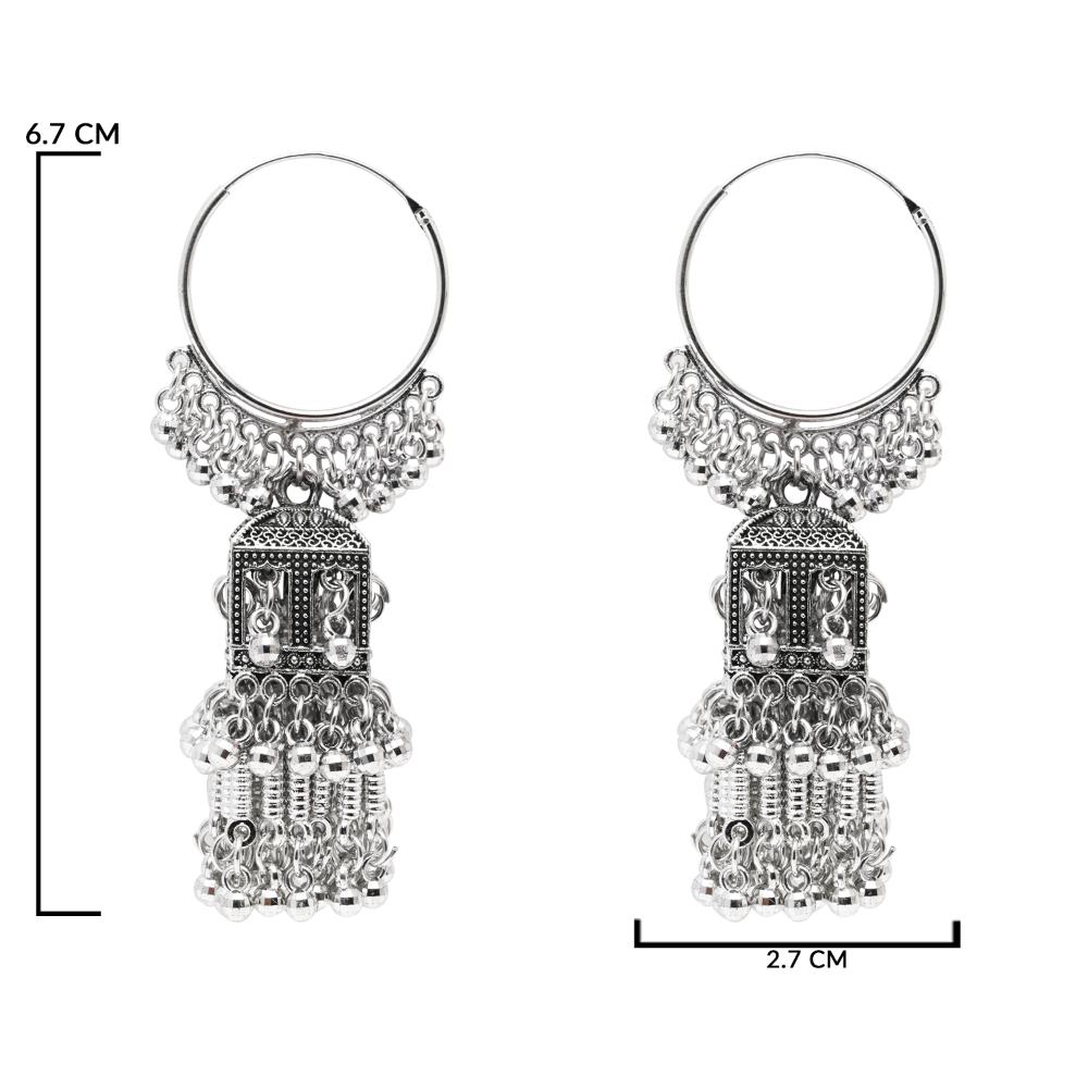 Etnico Silver Oxidised Afghani Style Boho Jhumka Earrings For Women (E3295OX)