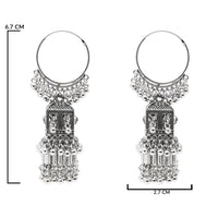 Etnico Silver Oxidised Afghani Style Boho Jhumka Earrings For Women (E3295OX)