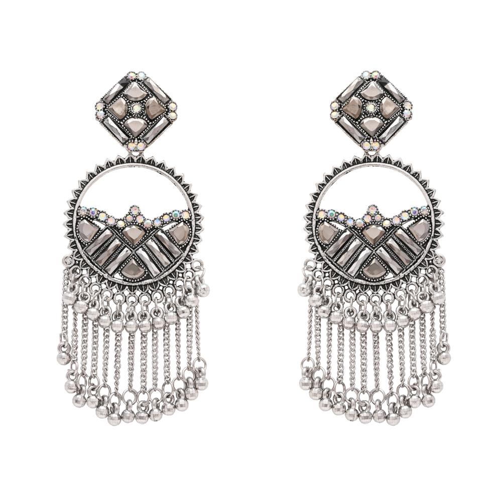 Etnico Silver Oxidised Afghani Style Dangle Earring For Women (E3296OX)