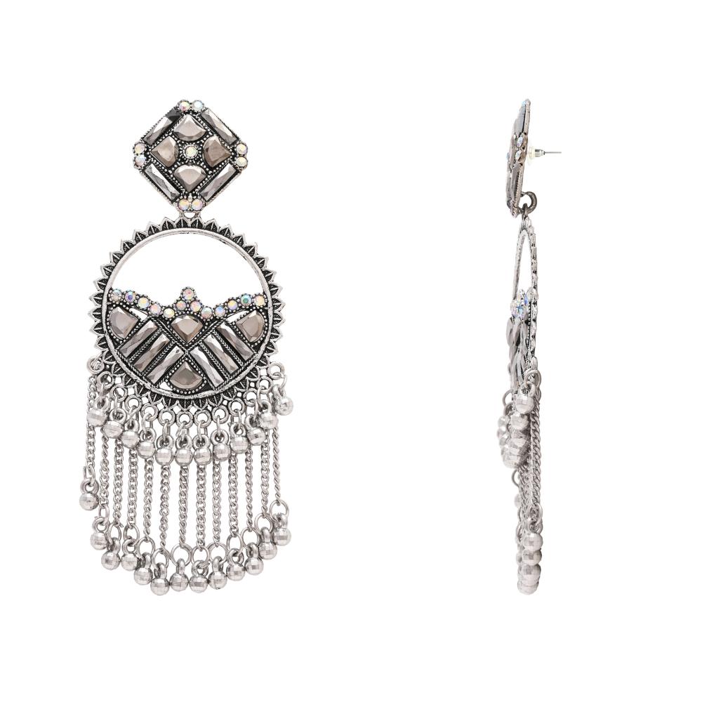 Etnico Silver Oxidised Afghani Style Dangle Earring For Women (E3296OX)