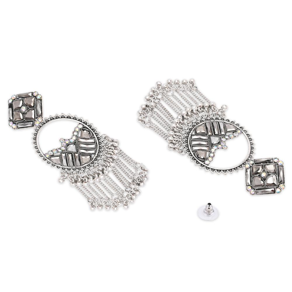 Etnico Silver Oxidised Afghani Style Dangle Earring For Women (E3296OX)