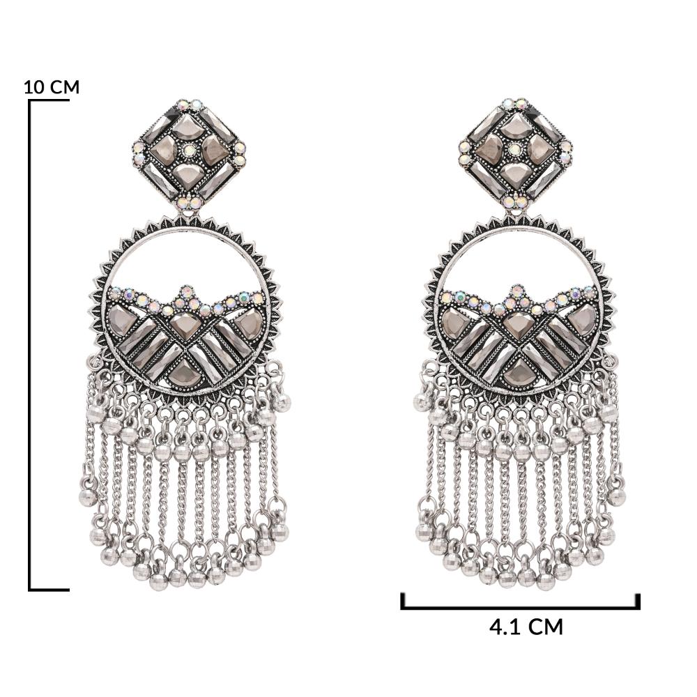 Etnico Silver Oxidised Afghani Style Dangle Earring For Women (E3296OX)