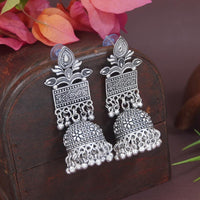 Etnico Silver Oxidised Afghani Style Dangle Jhumka Earrings For Women (E3308OX)