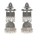 Etnico Silver Oxidised Afghani Style Dangle Jhumka Earrings For Women (E3308OX)