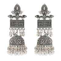 Etnico Silver Oxidised Afghani Style Dangle Jhumka Earrings For Women (E3308OX)