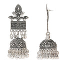 Etnico Silver Oxidised Afghani Style Dangle Jhumka Earrings For Women (E3308OX)
