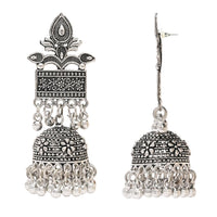 Etnico Silver Oxidised Afghani Style Dangle Jhumka Earrings For Women (E3308OX)