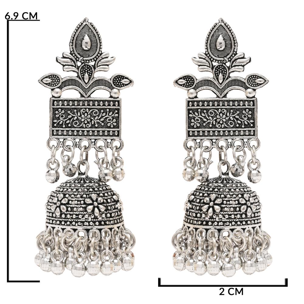 Etnico Silver Oxidised Afghani Style Dangle Jhumka Earrings For Women (E3308OX)