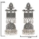 Etnico Silver Oxidised Afghani Style Dangle Jhumka Earrings For Women (E3308OX)