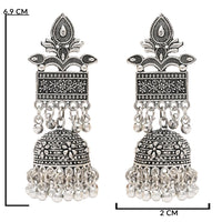 Etnico Silver Oxidised Afghani Style Dangle Jhumka Earrings For Women (E3308OX)