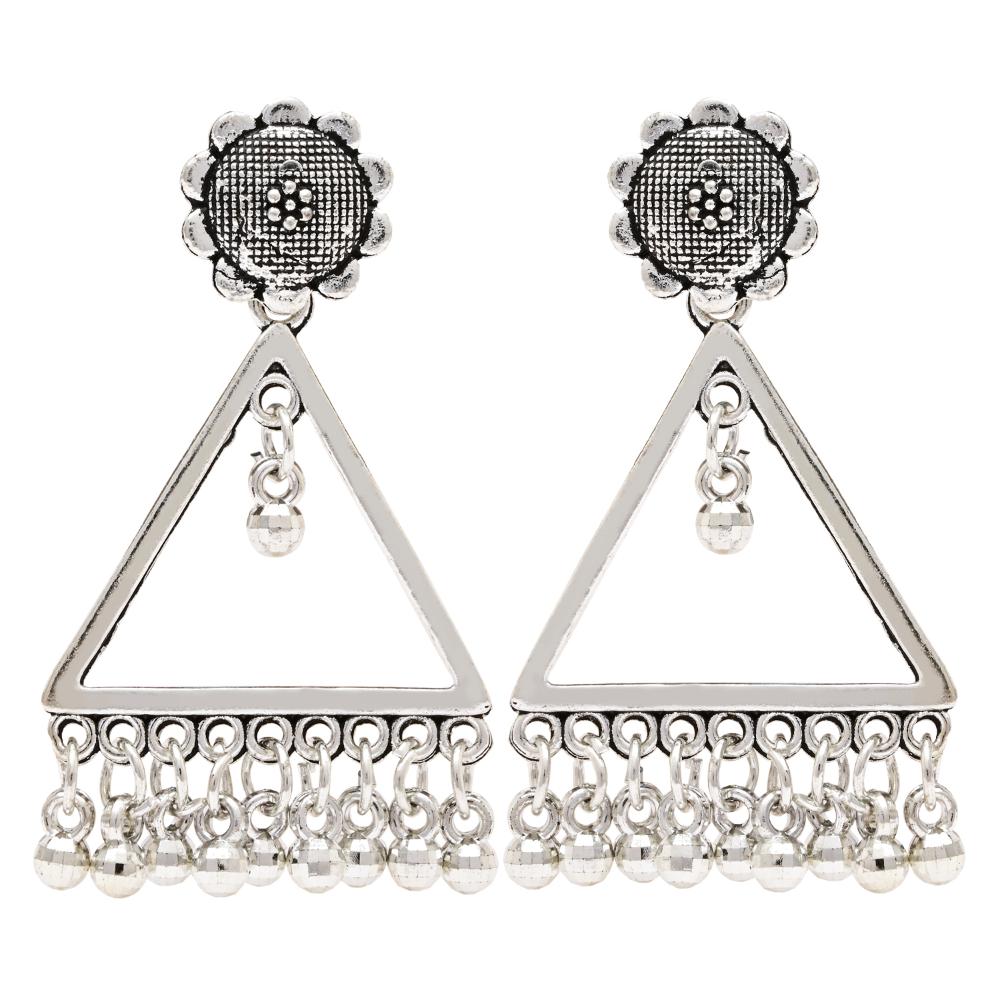 Etnico Silver Oxidised Triangle Shaped Dangle Earrings For Women (E3309OX)