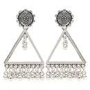 Etnico Silver Oxidised Triangle Shaped Dangle Earrings For Women (E3309OX)