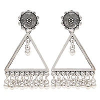Etnico Silver Oxidised Triangle Shaped Dangle Earrings For Women (E3309OX)